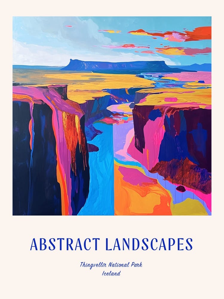 Colourful Abstract Thingvellir National Park Iceland 1 Poster Blue