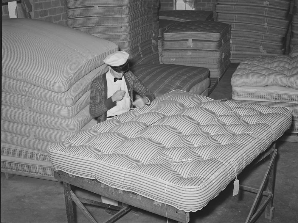 Tufting A Mattress,Mattress Factory, San Angelo, Texas By Russell Lee