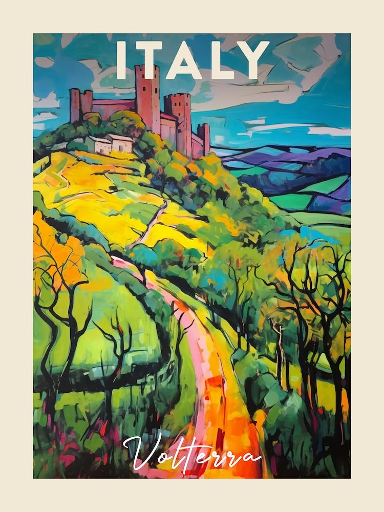 Volterra Italie 3 - Affiche de Voyage Peinture Fauviste