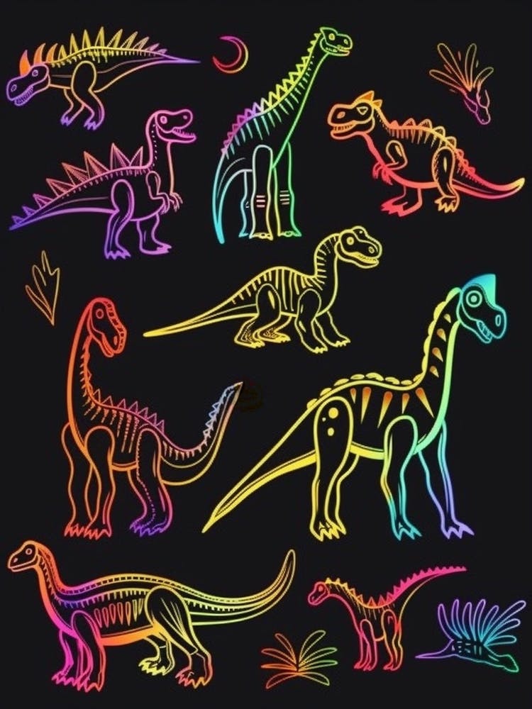 Black & Neon Dinosaur Pattern