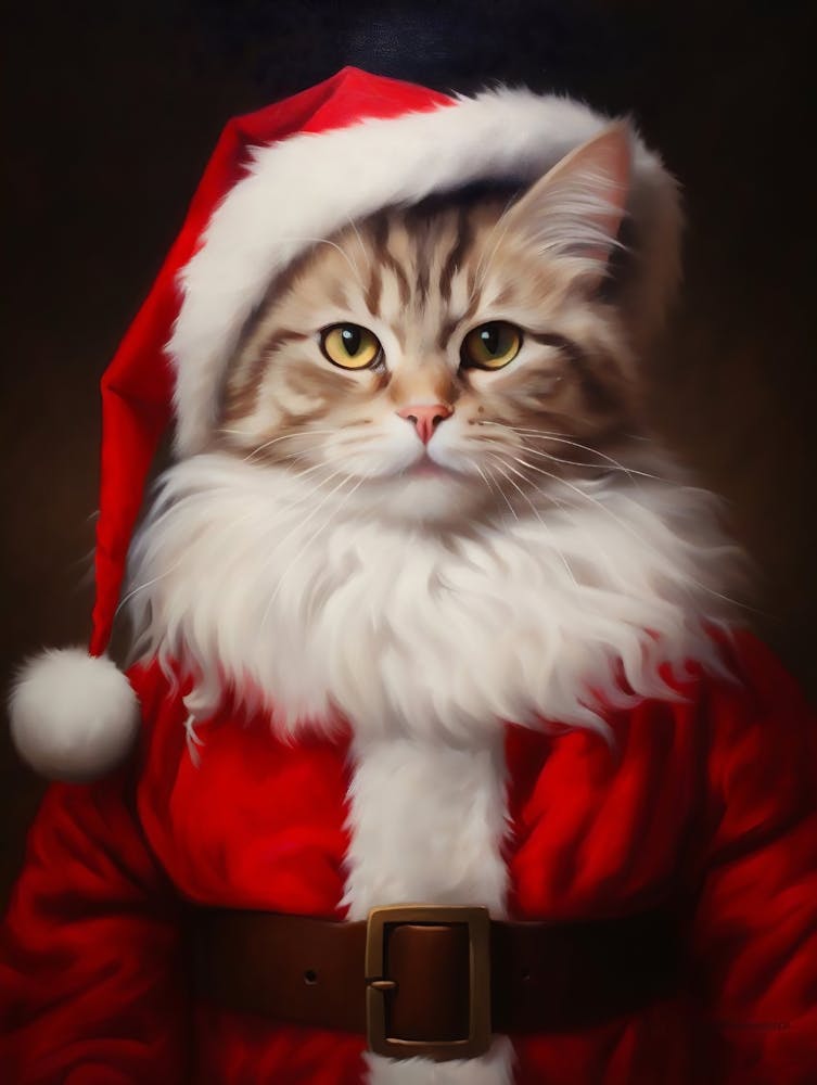 Portrait de chat Père Noël vintage Portrait d'animal victorien Impression d'animal habillé Art mural de Noël imprimable Décoration murale de Noël vintage