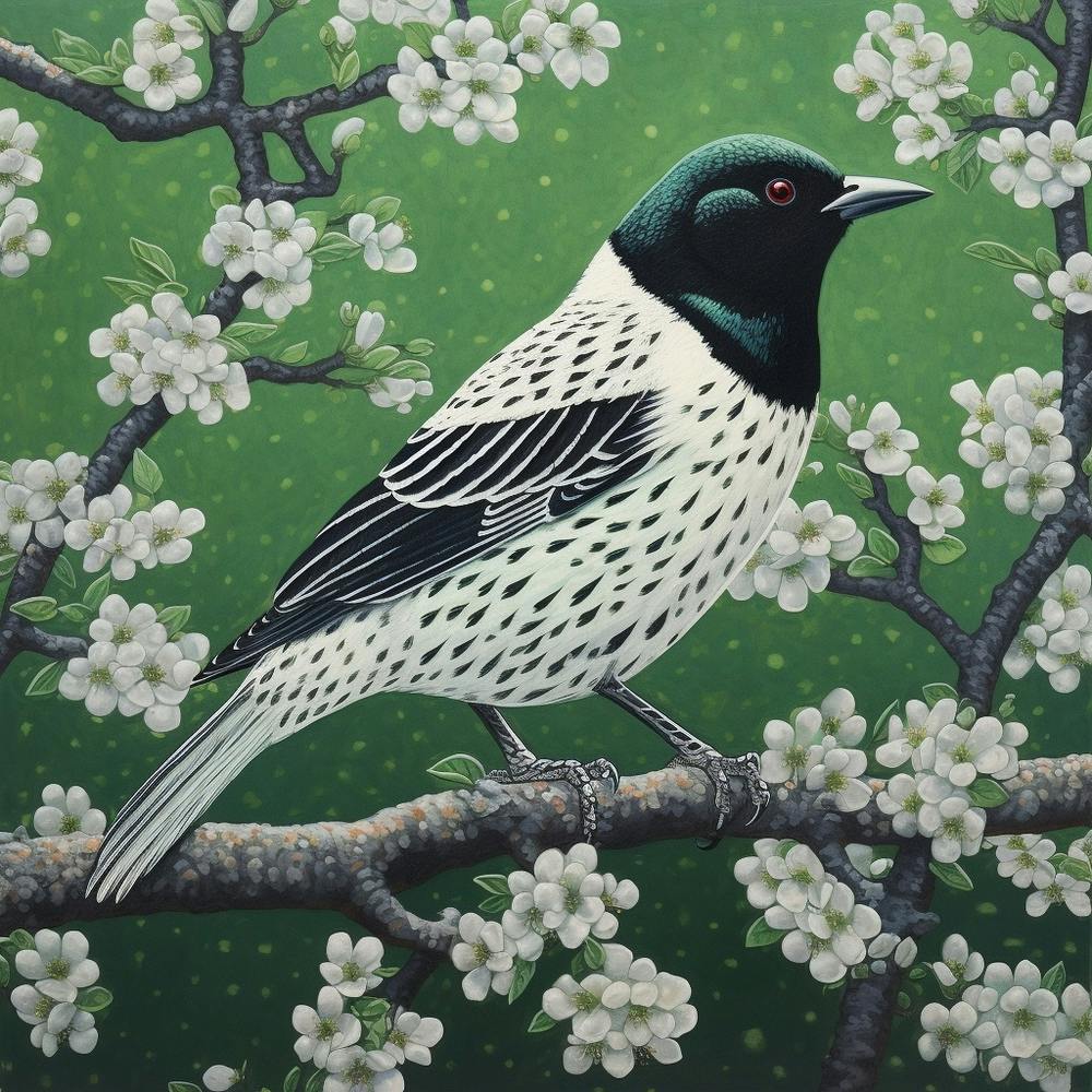 Ohara Koson Inspired Bird Painting Cowbird 4 Square