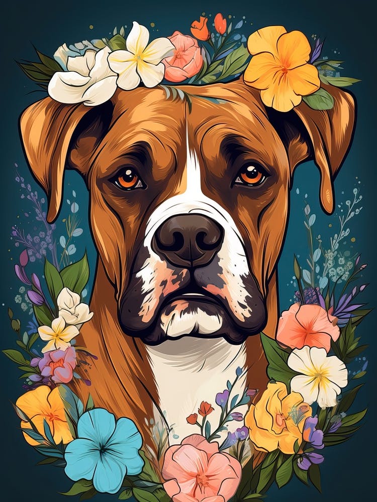 Boxer Portrait With A Flower Crown, Matisse Painting Style 3