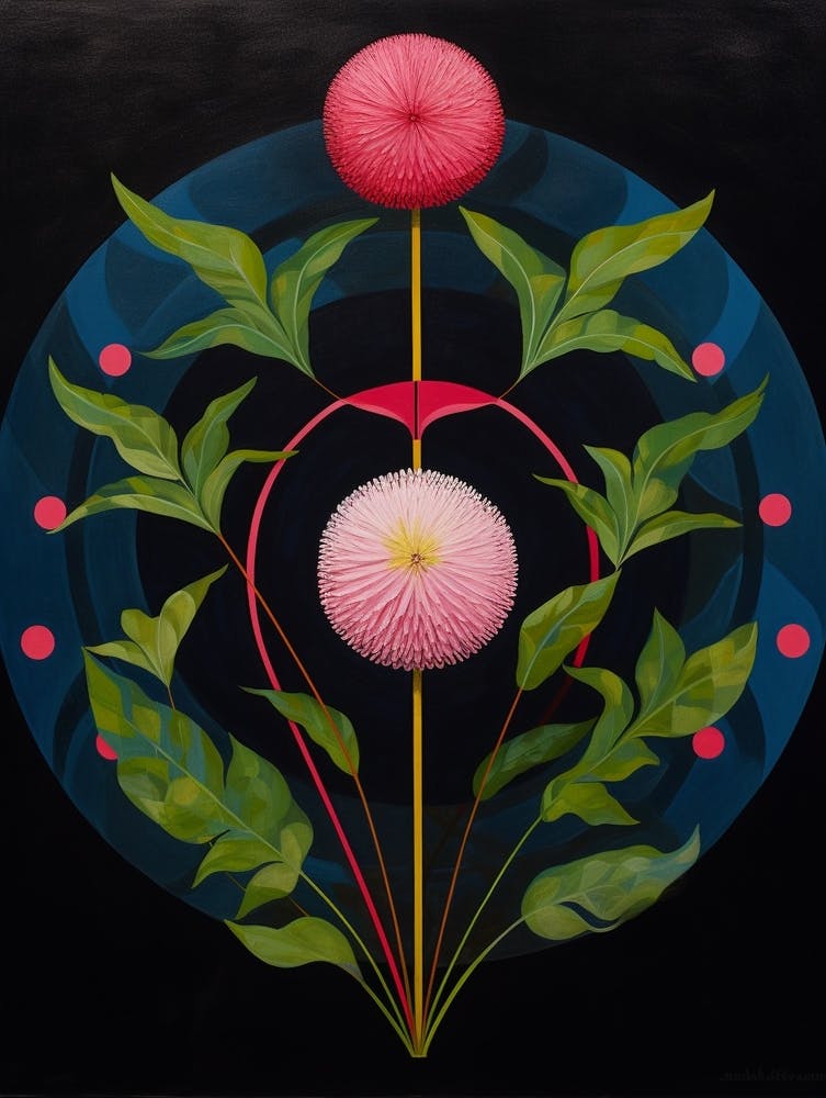 Globe Amaranth 2 Hilma Af Klint Inspired Flower Illustration
