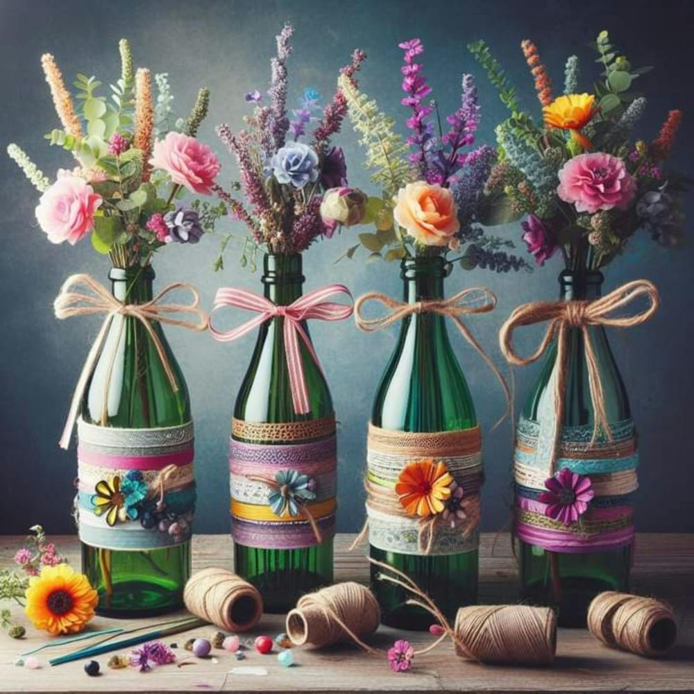 Spring Flowers In Bottles