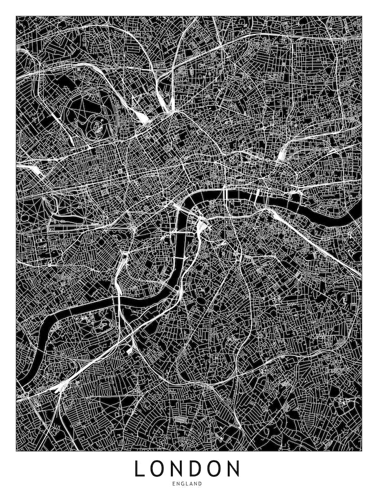 Londres Carte Noir et Blanc