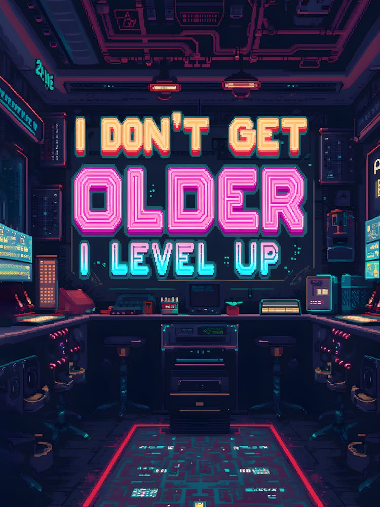 I Don'T Get Older I Level Up Pixel Neon Gaming Poster Canvas Wall Room Decor