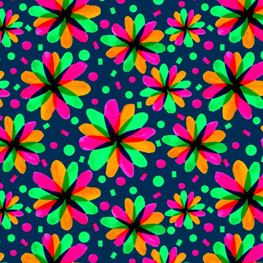 Multicolor On Navy Floral Hue