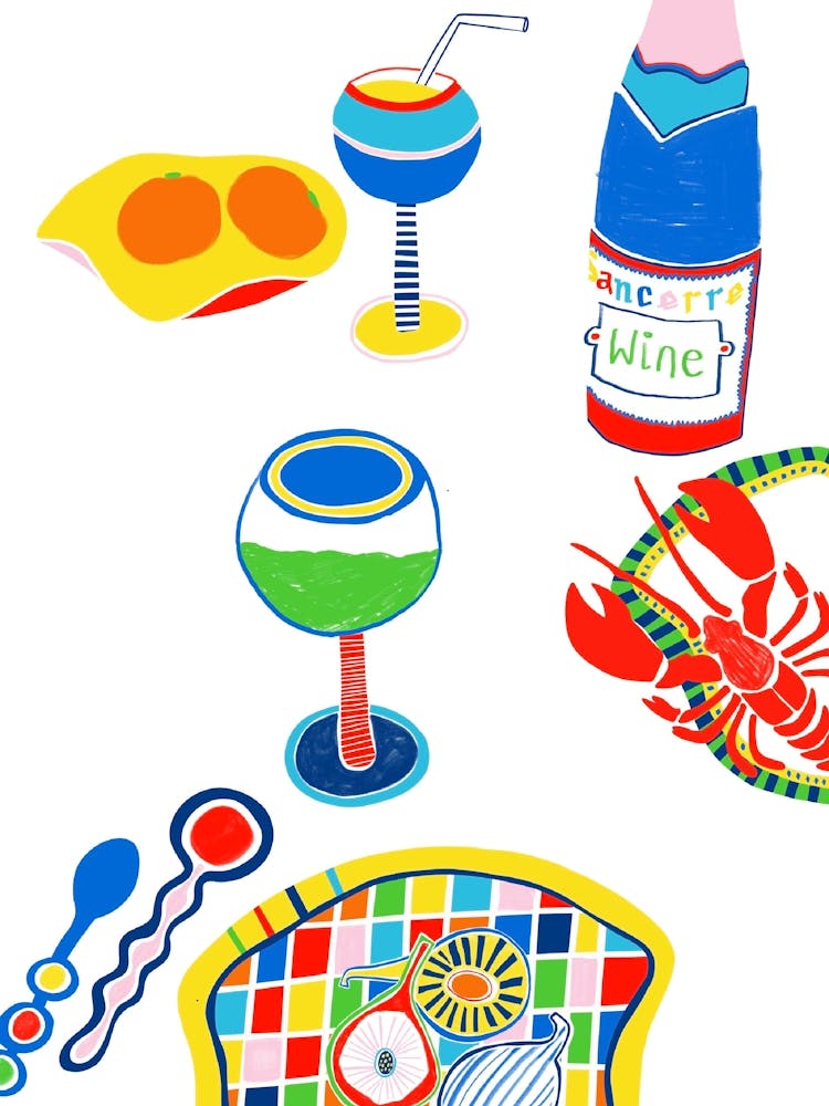 Lobster and figs dinner illustration