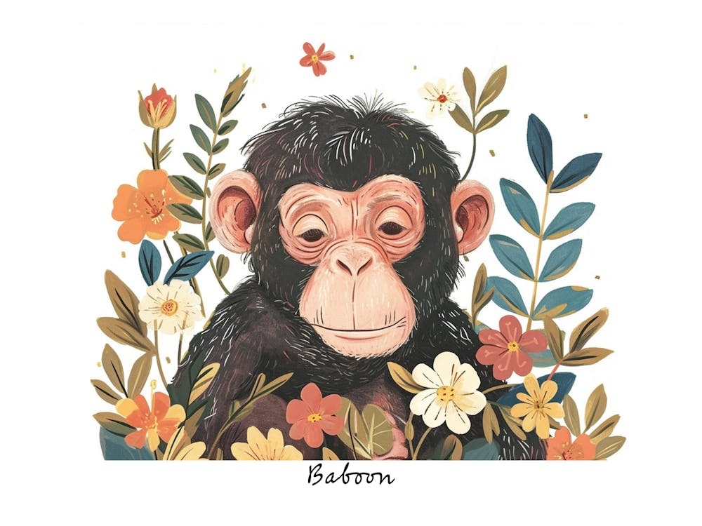 Little Floral Baboon 4 Poster