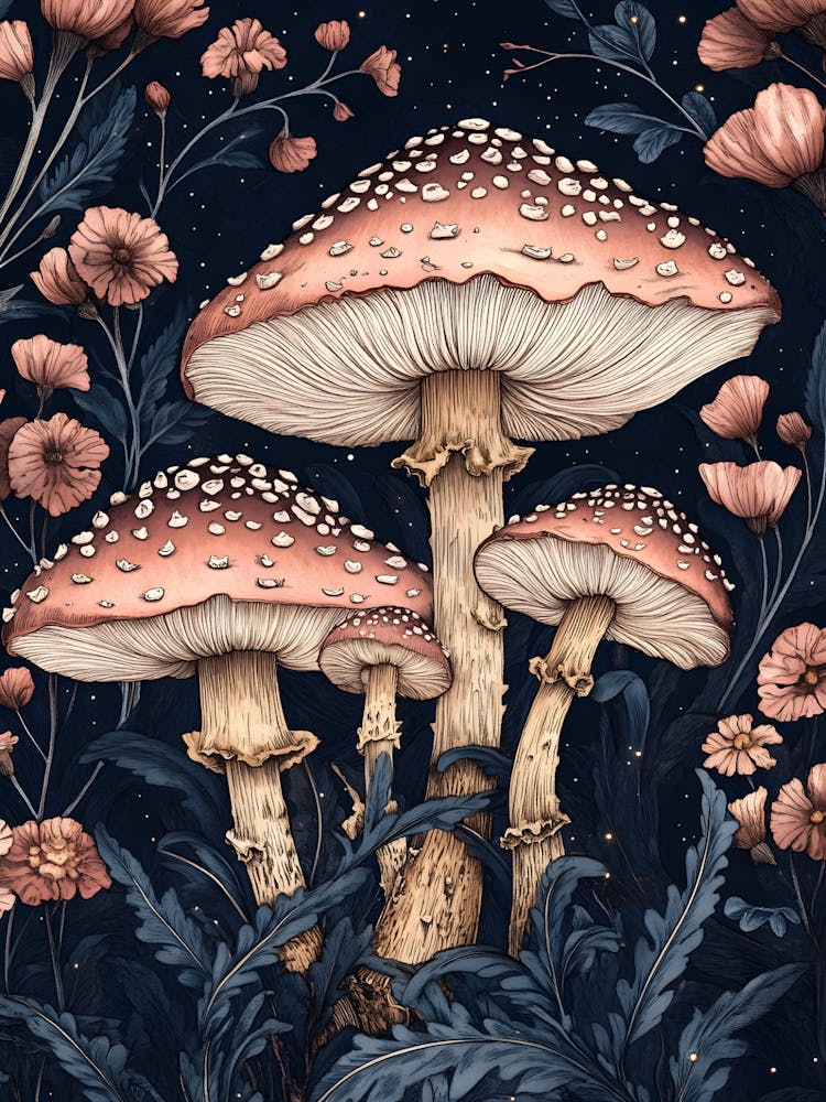 Mushrooms On A Night Sky