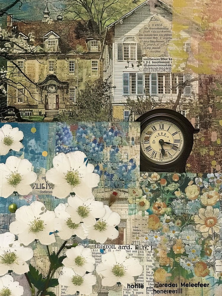 White Flowers Scrapbook Collage Cottage 1
