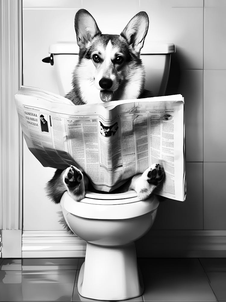 Corgi Reading Newspaper On Toilet 1