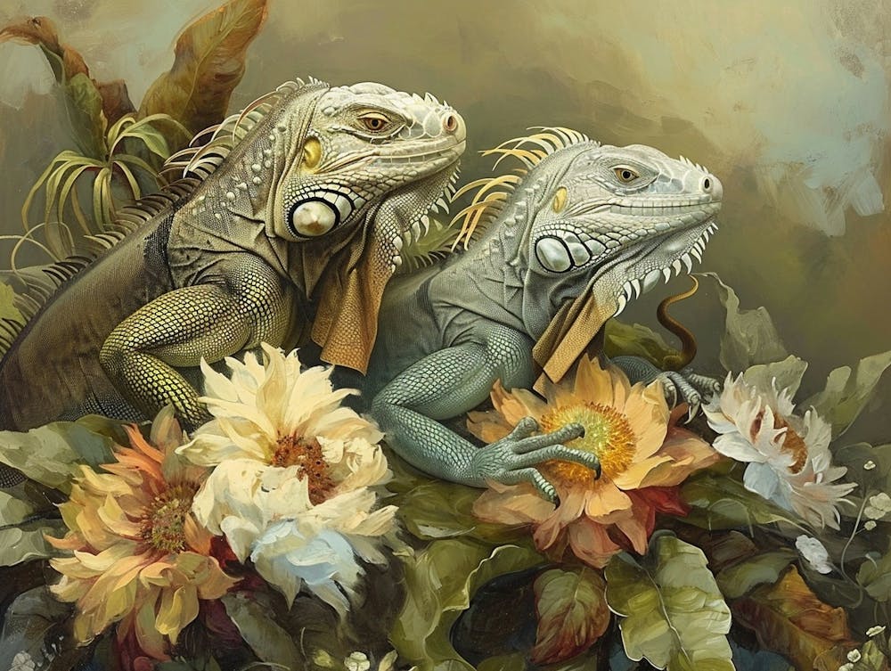 Floral Animal Illustration Iguana 1
