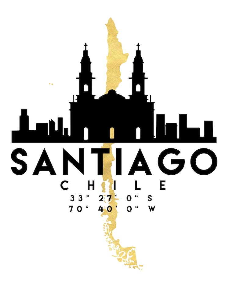 Santiago de Chile Silhouette City Skyline Map