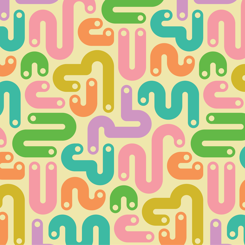 JELLY BEANS Squiggly New Wave Postmodern Abstract 1980s Geometric with Dots in Bright Summer Colors on Cream