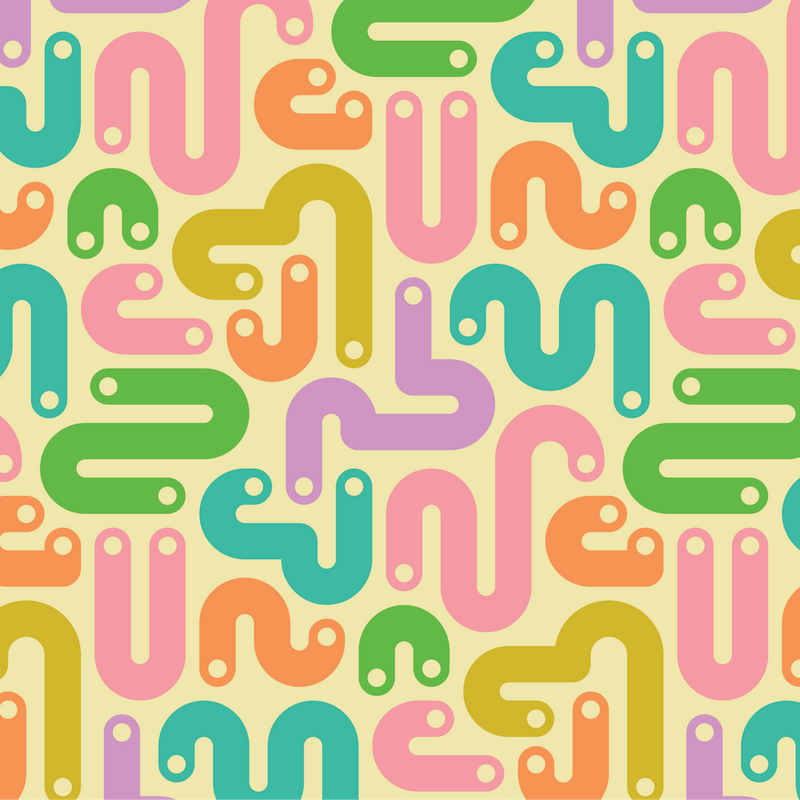 JELLY BEANS Squiggly New Wave Postmodern Abstract 1980s Geometric with Dots in Bright Summer Colors on Cream