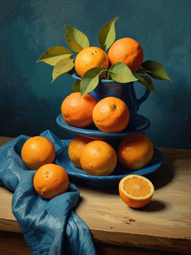 Oranges In A Blue Bowl 1