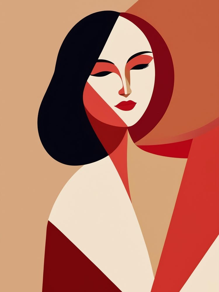 Abstract Portrait Of A Woman Abstract red and beige Art