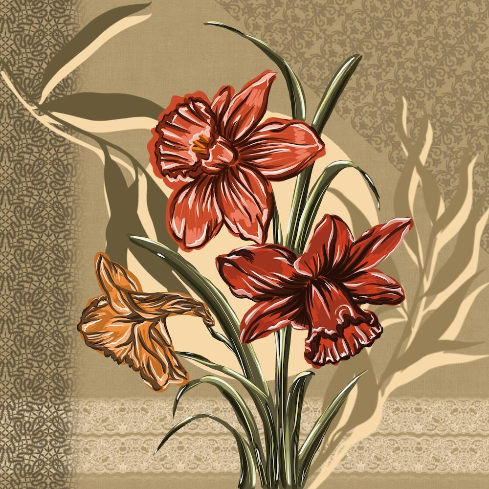 Vintage Blumen- und Spitzen-Collage Cottagecore-Ästhetik - Retro-Botanisches Blumen- Farbenfrohes Digitalgemälde