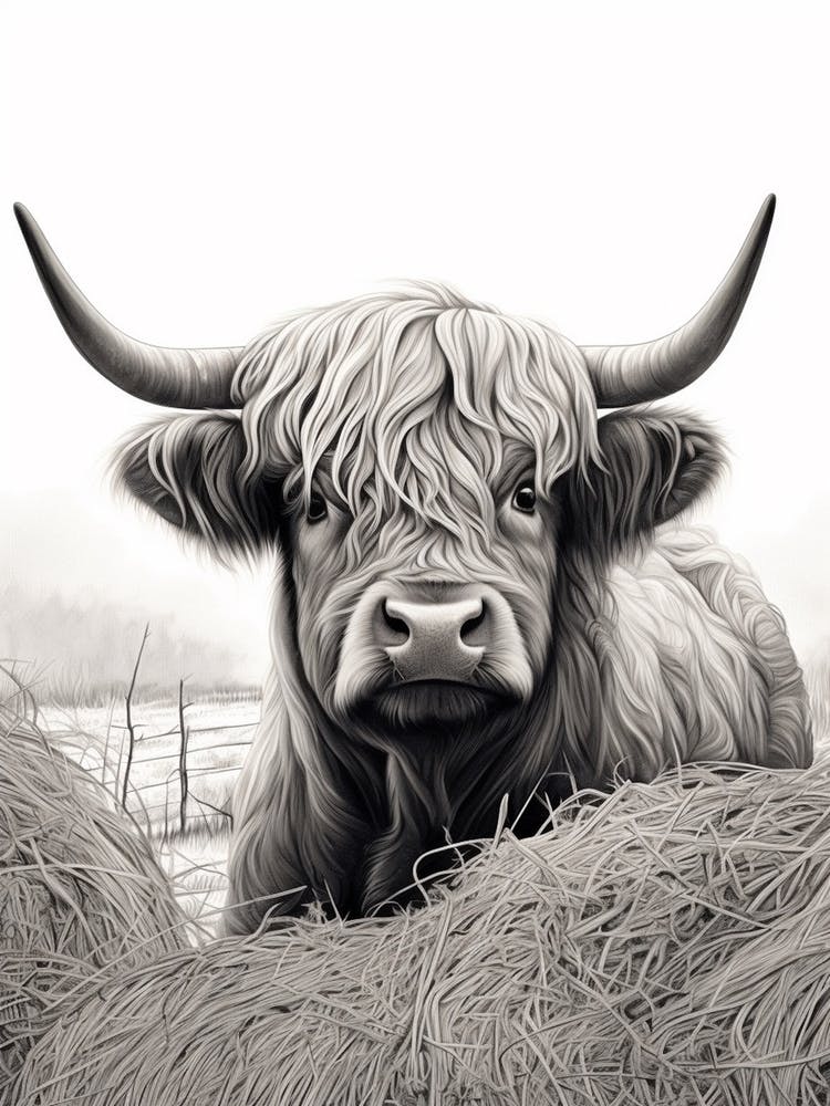 Highland Cow In The Hay 2