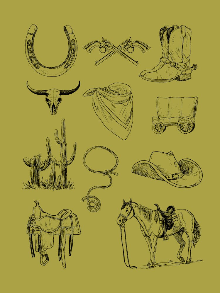 Western Flash Sheet Wall Art | Cactus Desert Wall Art | Green Cowboy Cowgirl Western Living Room Bedroom