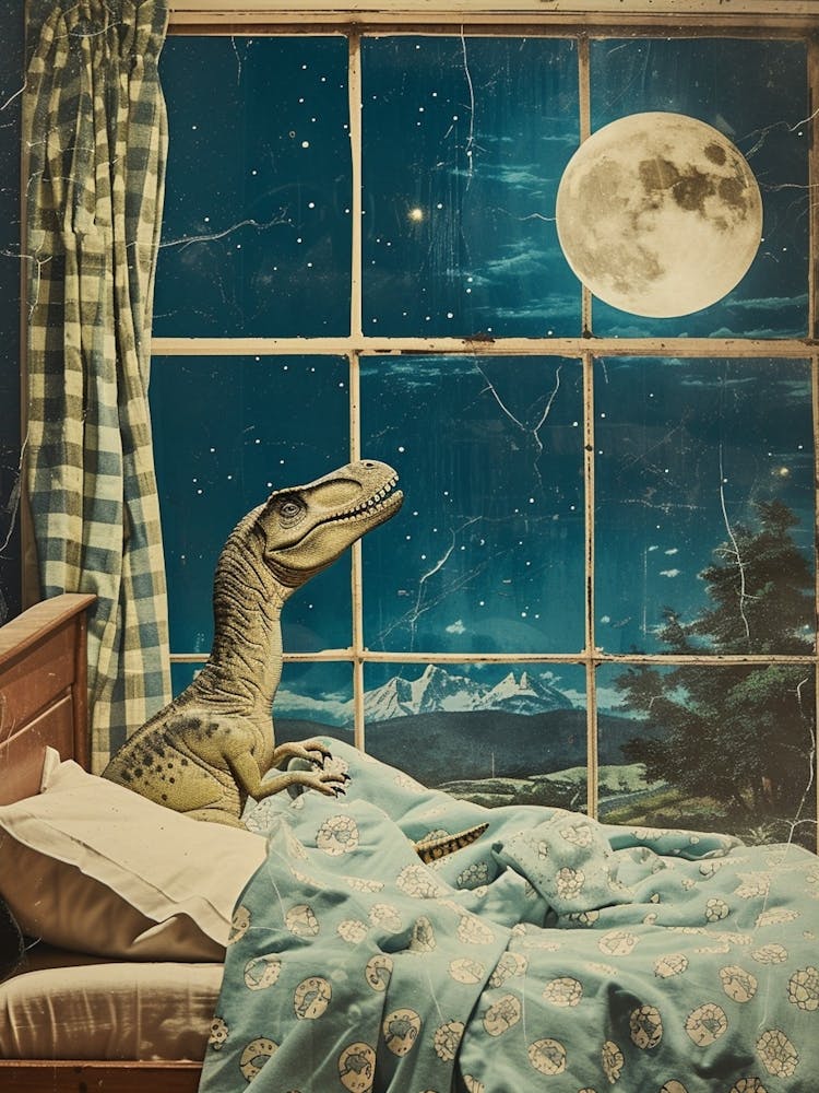 Dinosaur In Bed Retro Collage 2