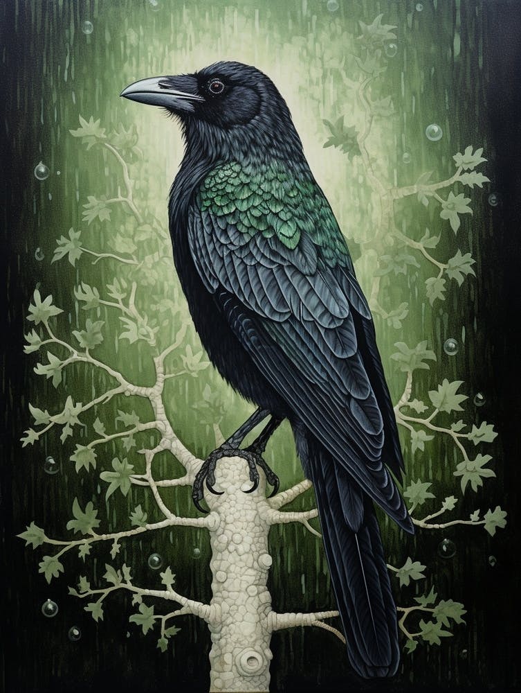 Ohara Koson inspiriertes Vogelgemälde Rabe 2