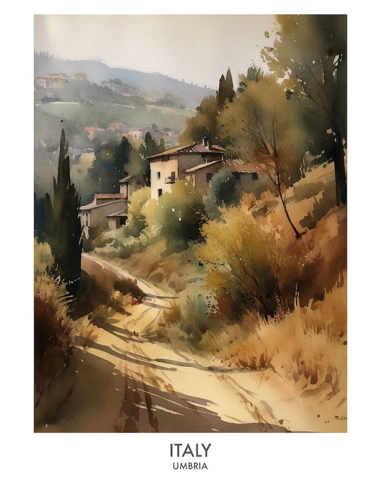 Umbria, Italy 2 Watercolor Travel Poster