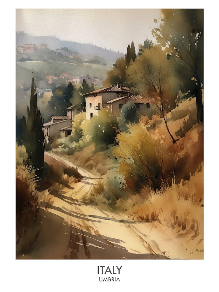 Umbria, Italy 2 Watercolor Travel Poster