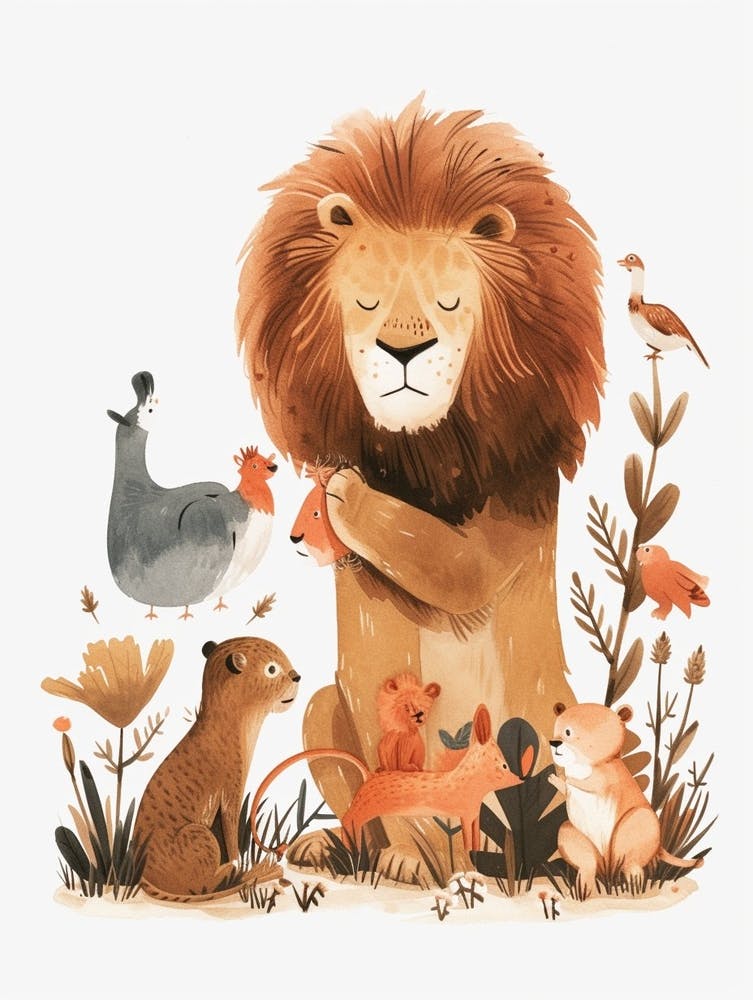 African Lion Interaction With Other Wildlife Clipart 1