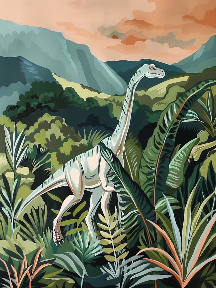 Dinosaur In The Leafy Foliage Painting