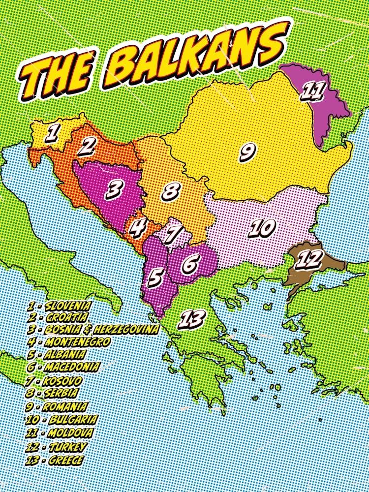 Pop Art Map Of The Balkans