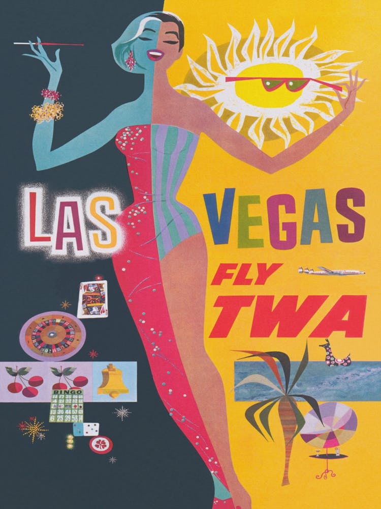Las Vegas Colorful Retro Vintage Travel Poster