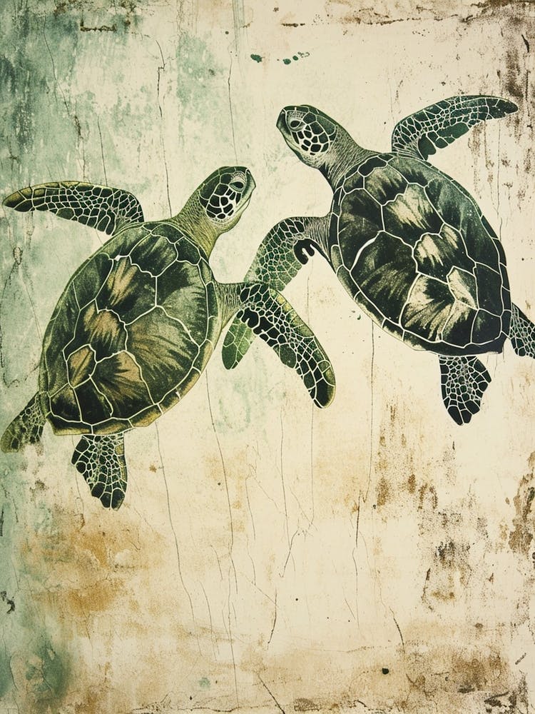 Vintage Sea Turtle Friends Illustration 2
