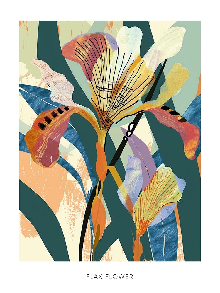 Colourful Flower Illustration Poster Flax Flower 4