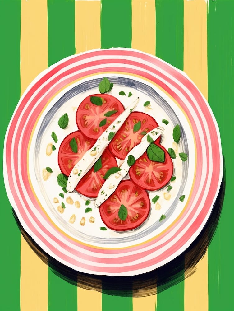 A Plate Of Bruschetta, Top View Food Illustration 2