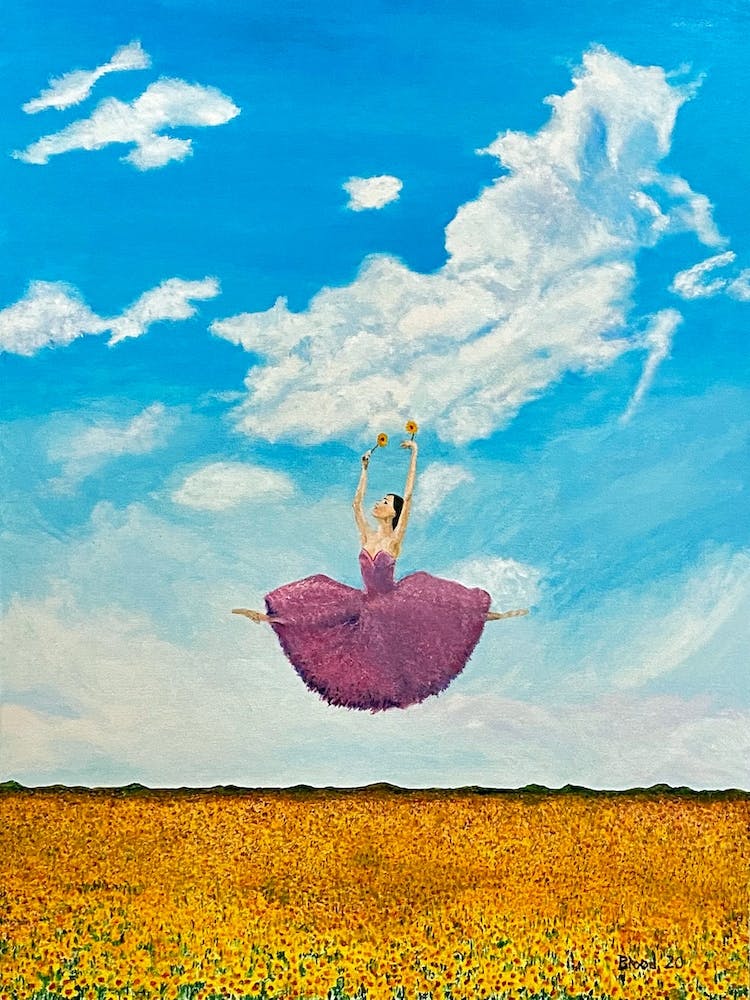 Leap Into Spring Ballerina Above Flowers