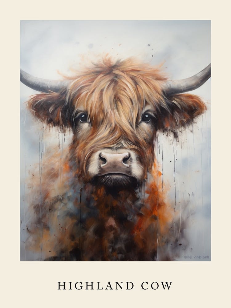 Brushstroke Portrait Of Highland Cow Poster 1
