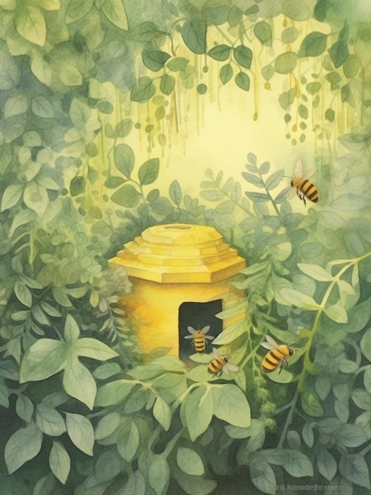 Pollen Bee Beehive Watercolour Illustration 3