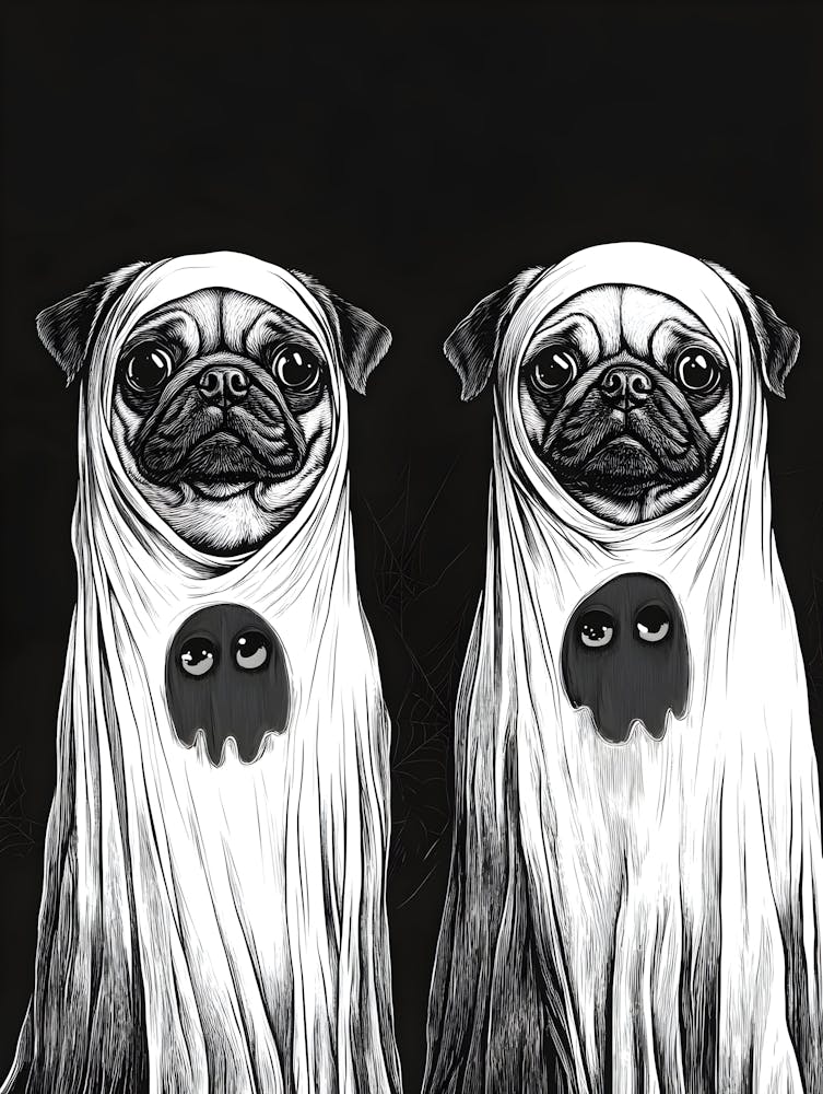 Halloween Pugs as Ghosts