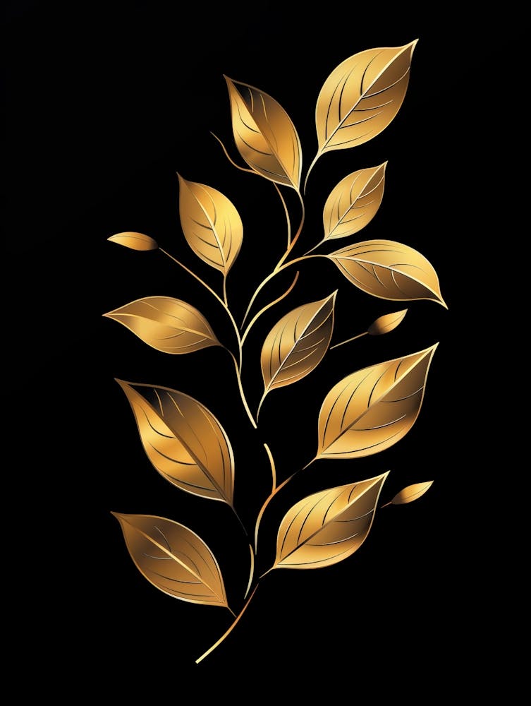 Golden Leaves On Black Background 5