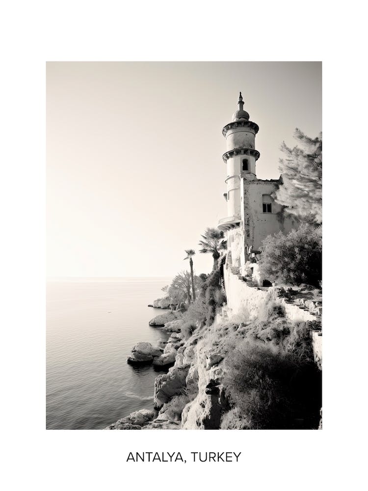 Poster Of Antalya, Turkey, Photography In Black And White 1