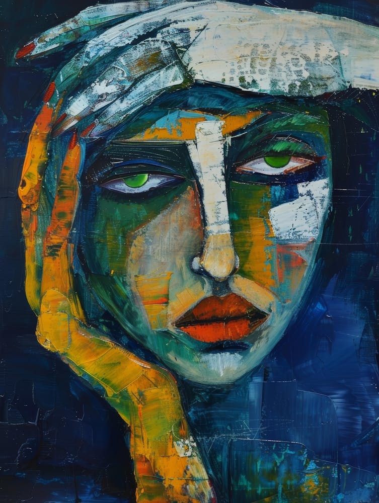 Abstract Painting, Expressionism, Acrylic On Canvas, Blue Color