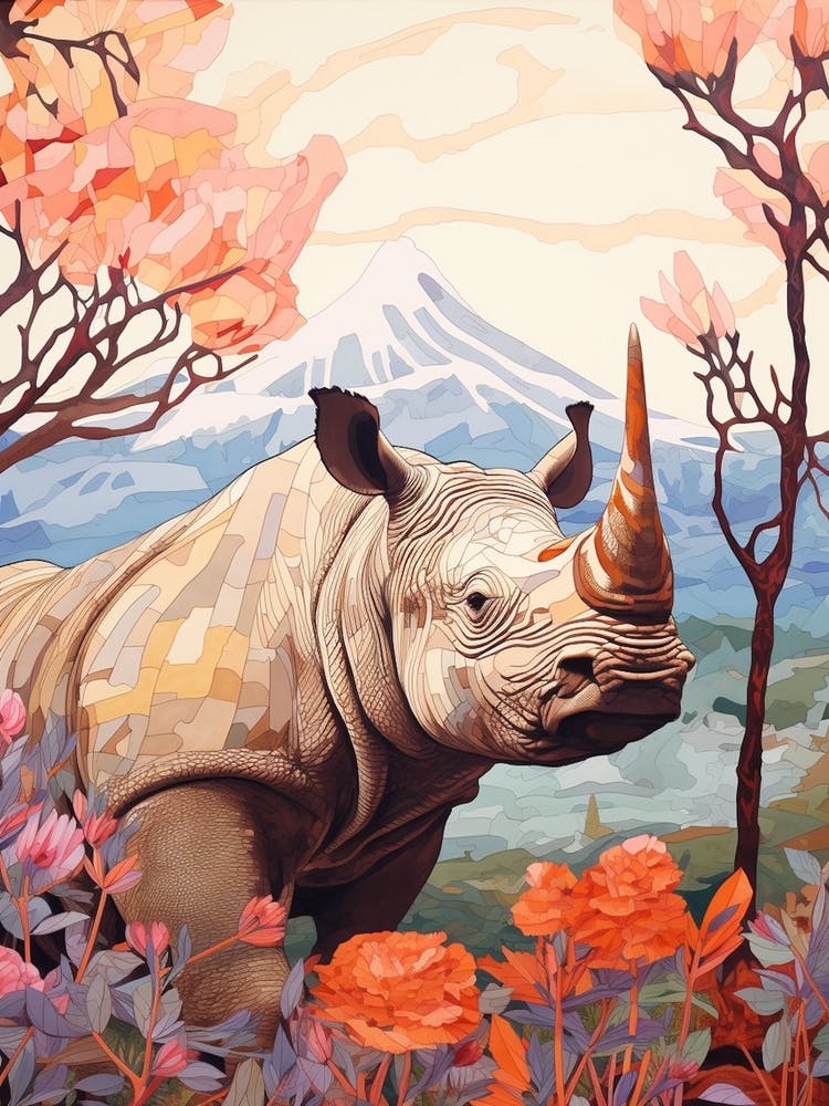 Colourful Rhino With Plants 9