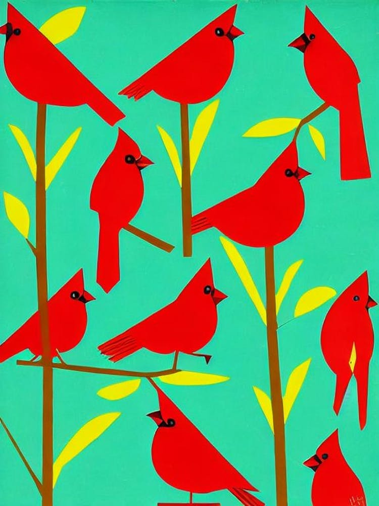 Cardinal 2 Midcentury Illustration Bird