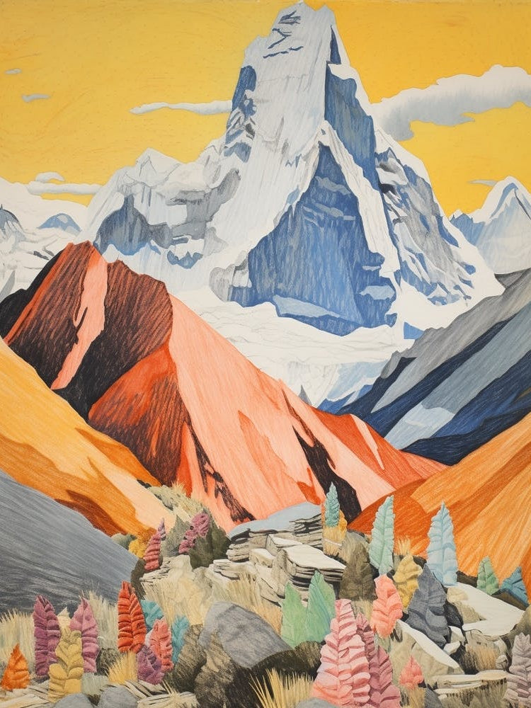 Ama Dablam Nepal 3 Colourful Mountain Illustration