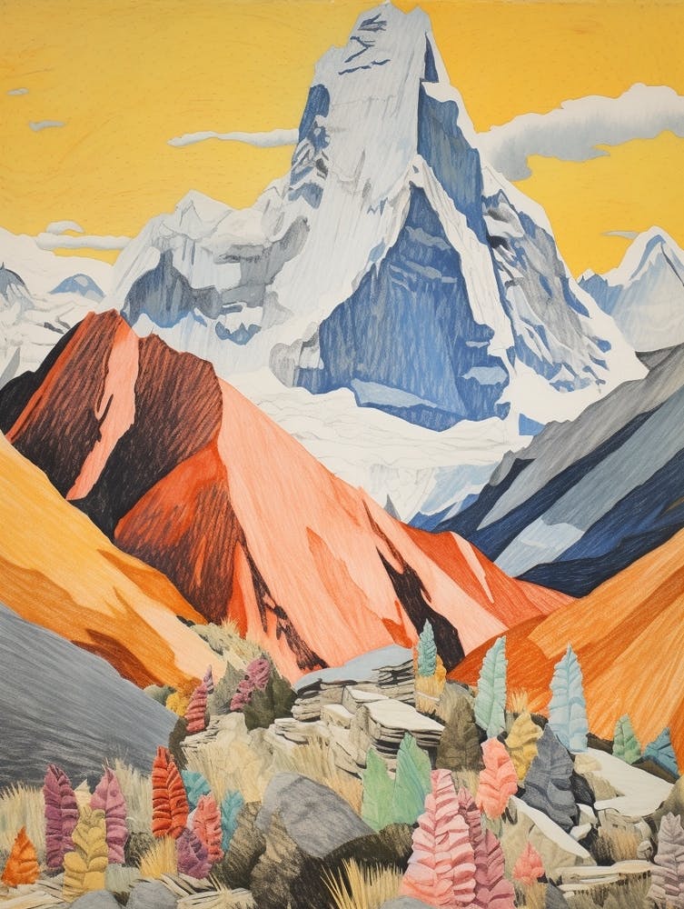 Ama Dablam Nepal 3 Colourful Mountain Illustration