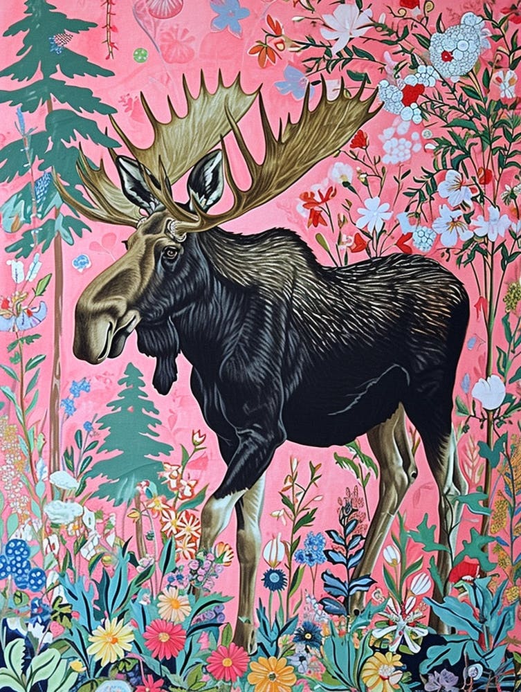 Floral Animal Painting Moose 4
