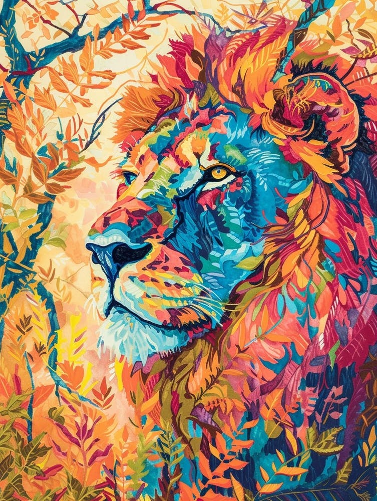 Transvaal Lion Lion In Different Seasons Fauvist Painting 6